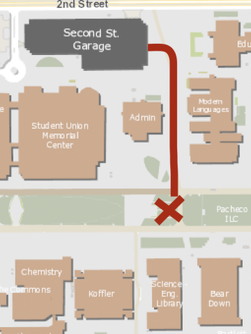 University of Arizona Campus Map, Second Street to Mall
